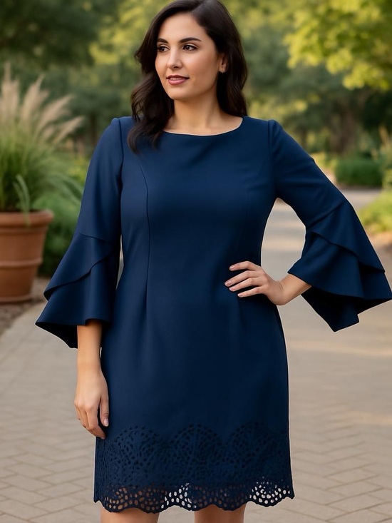 Vince Camuto Ruffle Bell Sleeve Navy Cocktail Party Cut Out Hem Dress Size 8